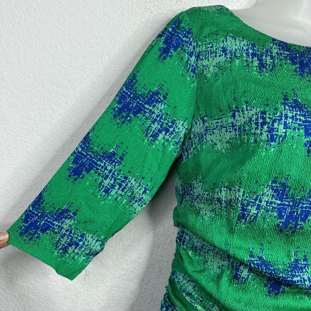 Tracy Reese Dress Womens 6P Green Blue Silk Abstract Ruched Luxury Feminine - Picture 6 of 11